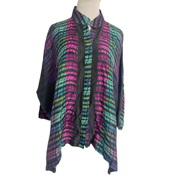 Dressori Size Large  Top Blouse Crinkle Boho Lagenlook Colorful - Picture 1 of 9
